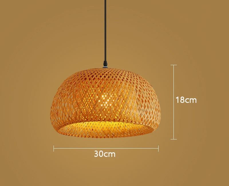 Rattan Pendant Lamp: 30cm Bamboo LED Hanging Light