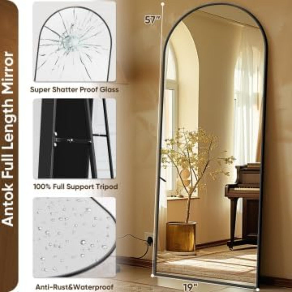 Full Length Mirror, 58"x19" Arch Floor Mirror, Floor Standing Mirror Freestanding Arch Full Body Mirrors with Stand for Bedroom,