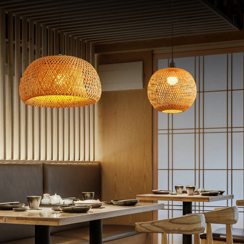 Rattan Pendant Lamp: 30cm Bamboo LED Hanging Light