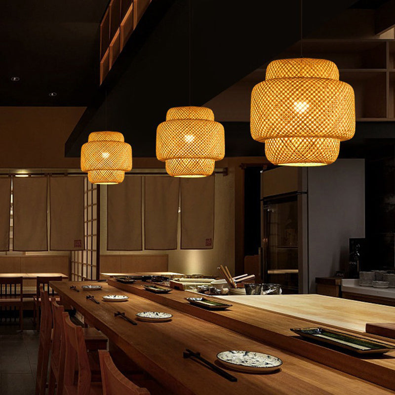 Rattan Pendant Lamp: 30cm Bamboo LED Hanging Light