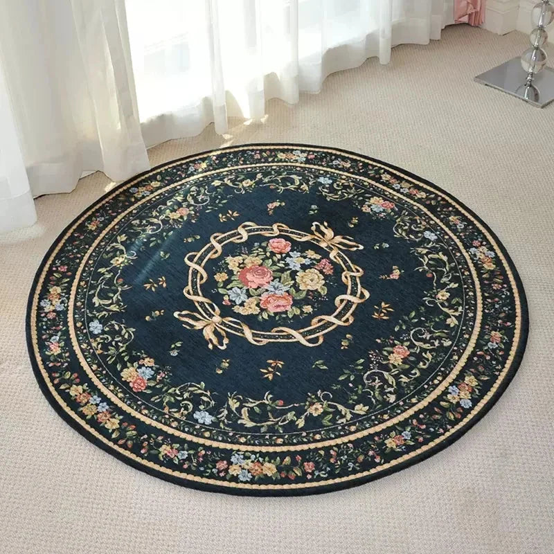 Area Rug: Round Vintage Floral Area Rug - Elegant European Style