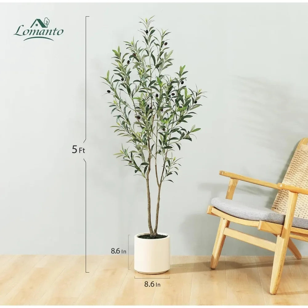 Tall Fake Olive Tree - Elegant 5ft Indoor Plant