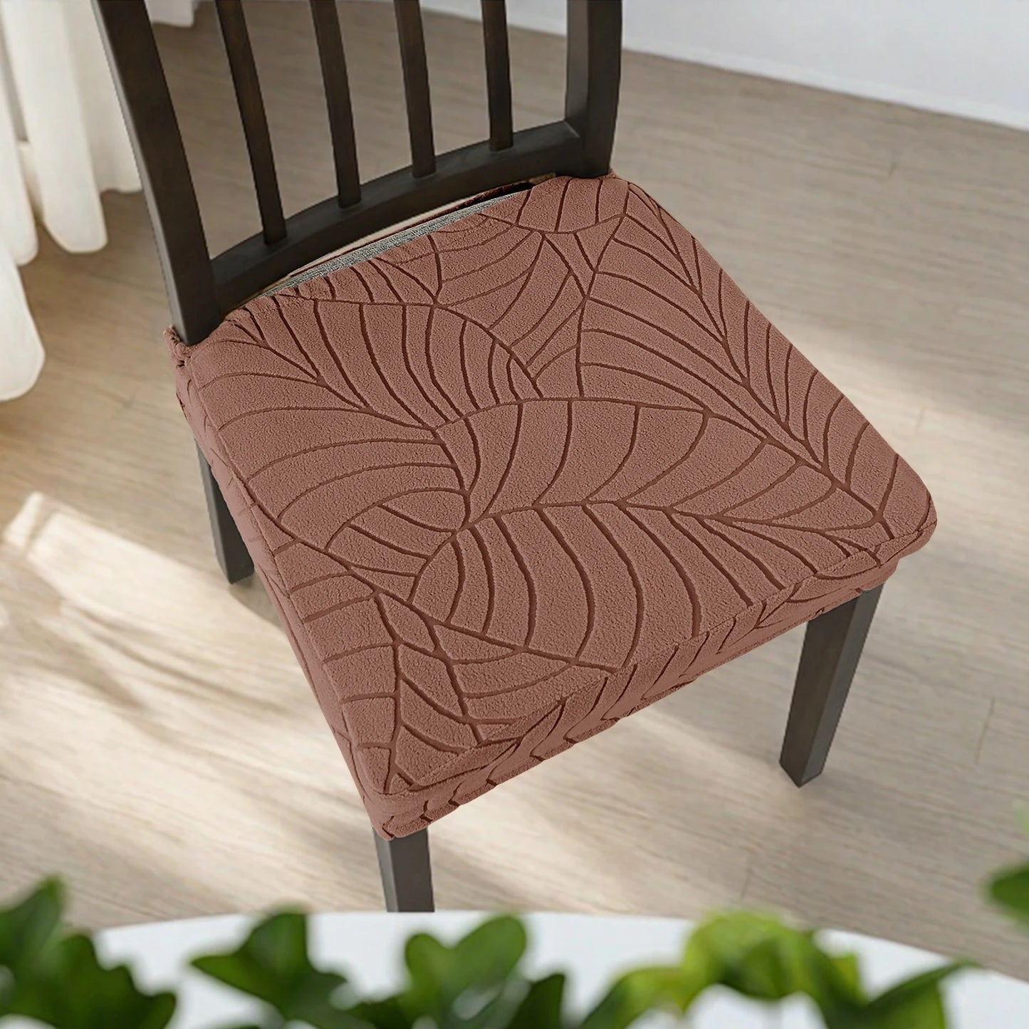 Durable Stretch Chair Covers - Leaf Jacquard Slipcovers