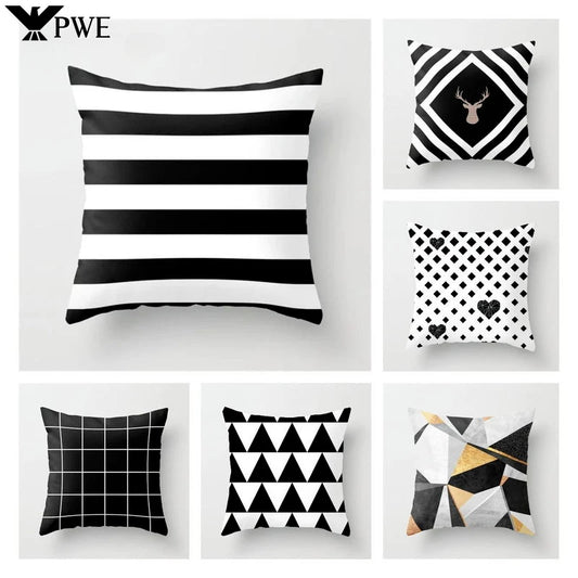 Nordic Geometric Pillow Cover 45x45CM - Black & White Chic