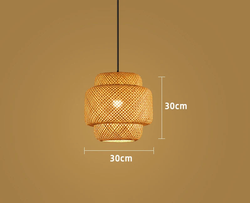 Rattan Pendant Lamp: 30cm Bamboo LED Hanging Light
