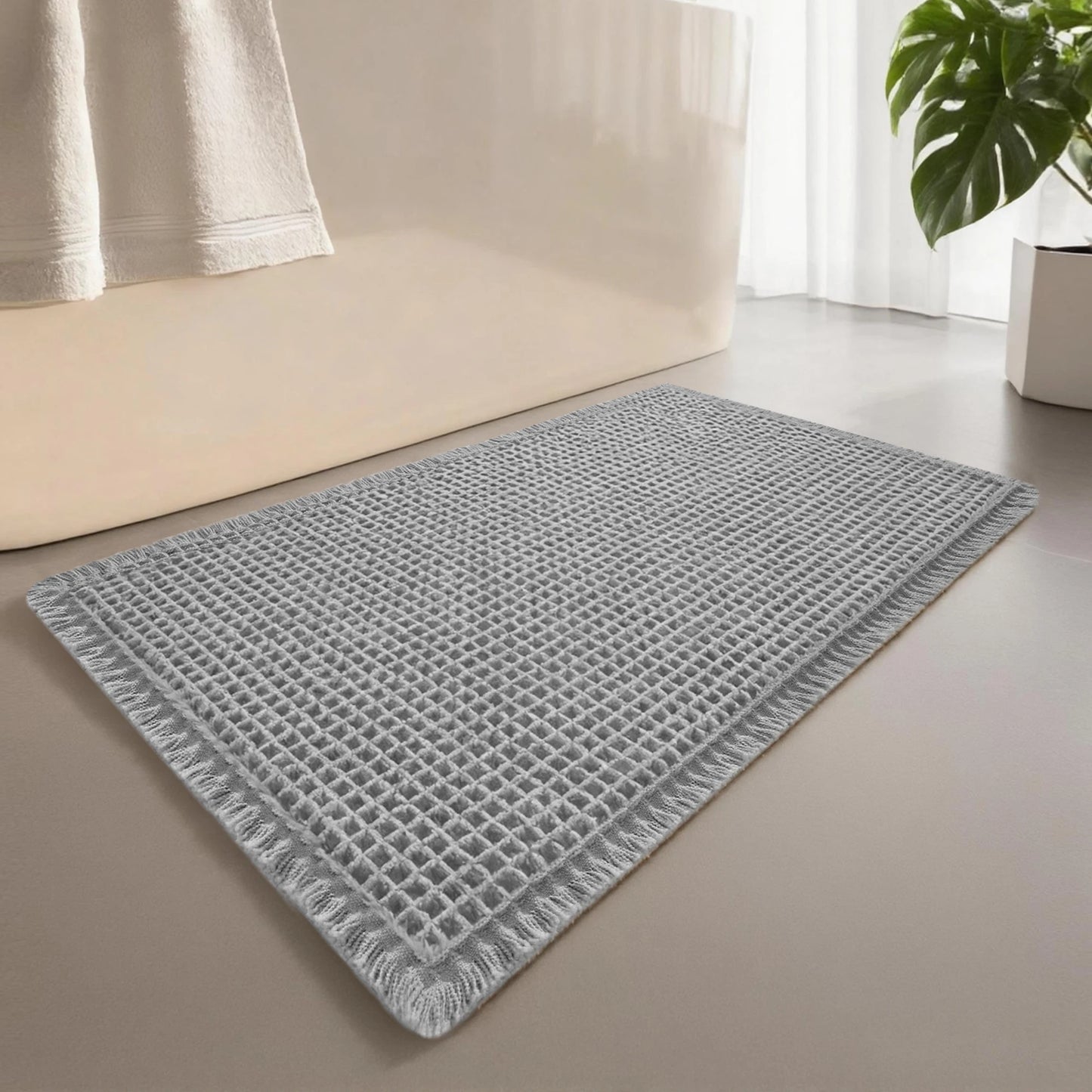 Waffle Bath Mat: Anti-Slip, Super Absorbent, Soft & Washable