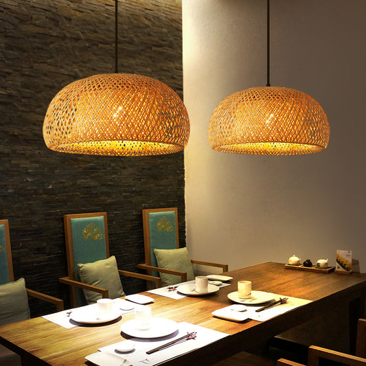 Rattan Pendant Lamp: 30cm Bamboo LED Hanging Light