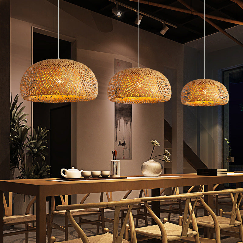 Rattan Pendant Lamp: 30cm Bamboo LED Hanging Light