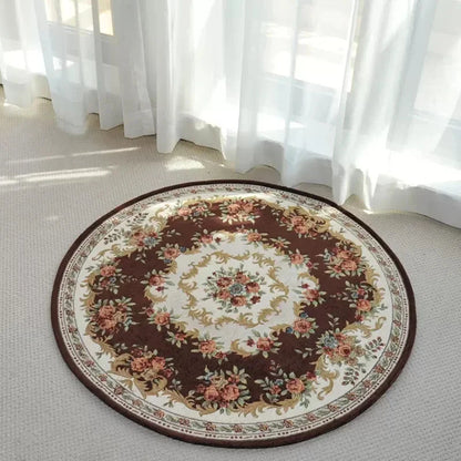 Area Rug: Round Vintage Floral Area Rug - Elegant European Style