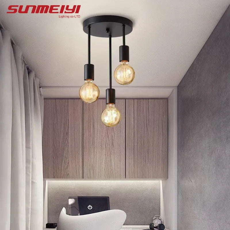 Ceiling Light Fixture: Black Modern E27 Ceiling Lamp - 4-Head Chandelier
