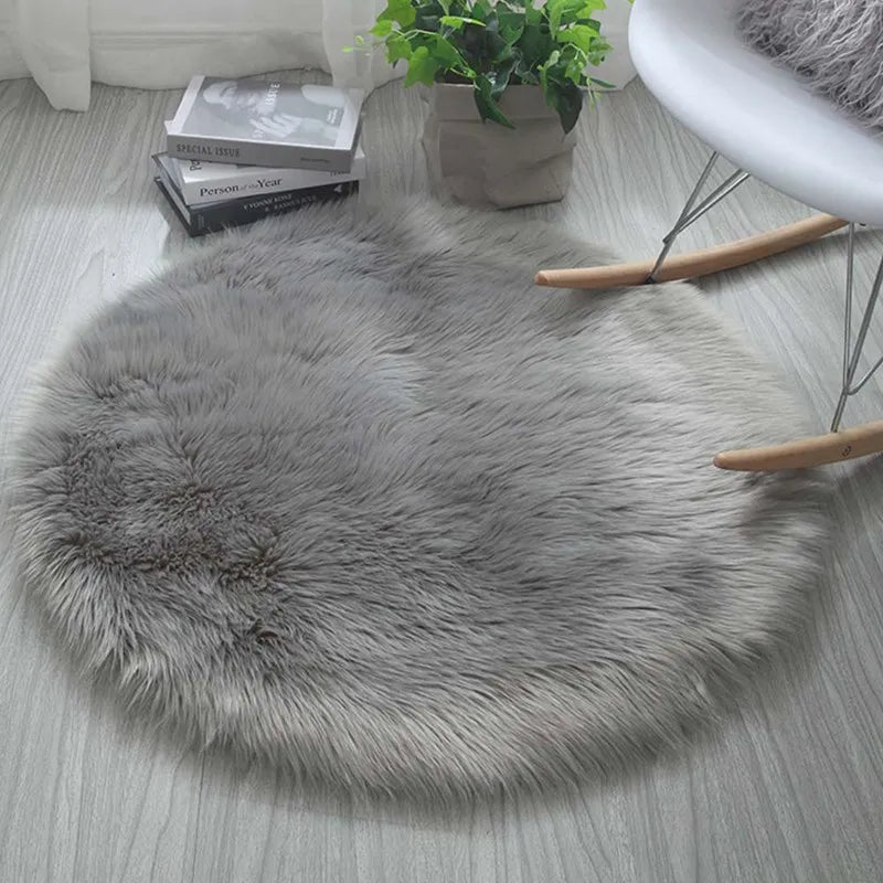 Wool Rug Faux Fur Round Mat - Kids Room Carpet