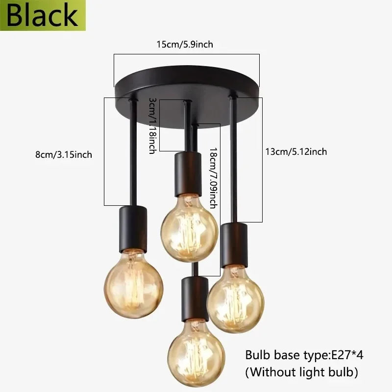 Ceiling Light Fixture: Black Modern E27 Ceiling Lamp - 4-Head Chandelier
