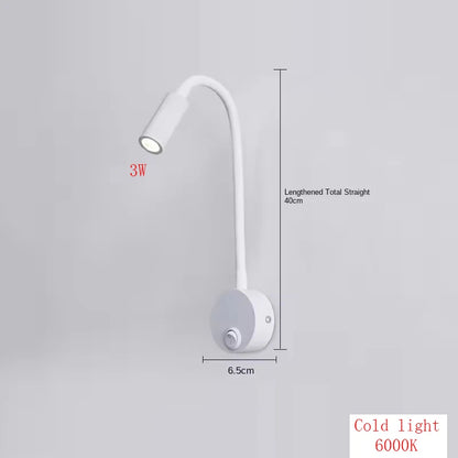3W LED Gooseneck Reading Wall Lamp Flexible Adjustable With Switch Work Study Wall Mounted 85-265V Bedroom Bedside Night Light