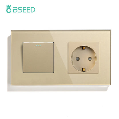 BSEED Mechanical Wall Button Switch 1/2/3Gang 1Way Wall Power Socket Glass Frame USB Type-C Charge Port Home Improvement