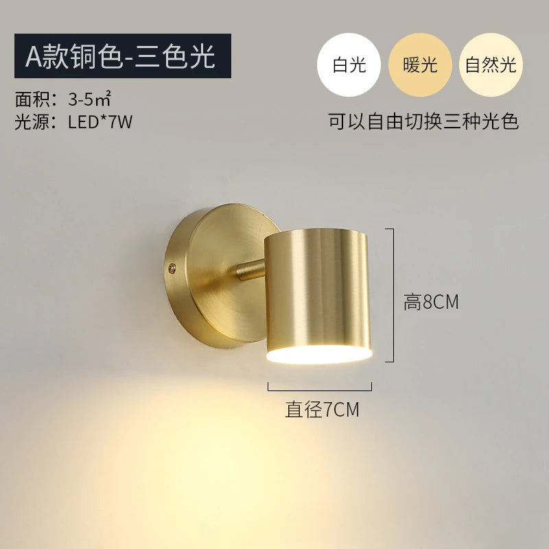 Wall Decor Nordic Room Bedroom Bed Post Modern Simple Can Rotate Light Luxury Gold Mirror Front Aisle Wall Lamp