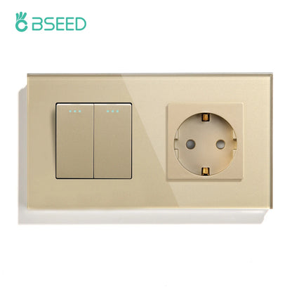 BSEED Mechanical Wall Button Switch 1/2/3Gang 1Way Wall Power Socket Glass Frame USB Type-C Charge Port Home Improvement