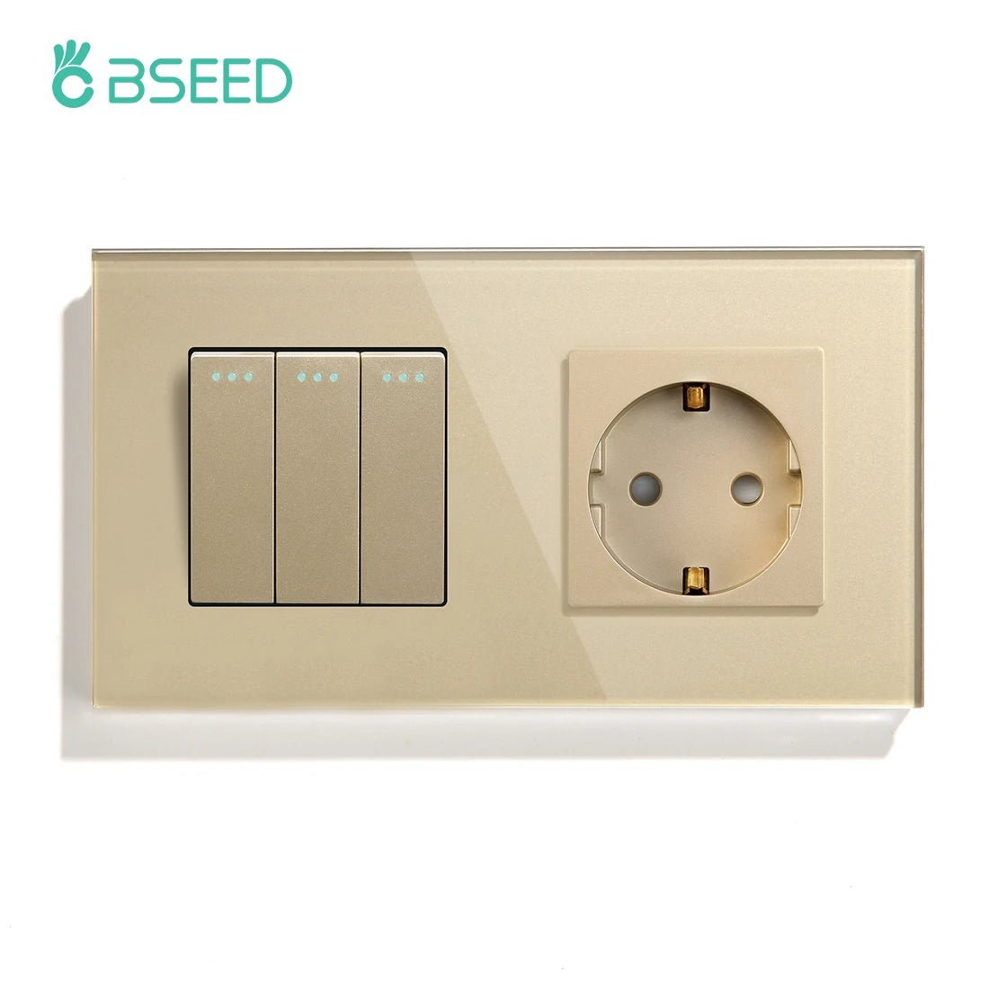 BSEED Mechanical Wall Button Switch 1/2/3Gang 1Way Wall Power Socket Glass Frame USB Type-C Charge Port Home Improvement