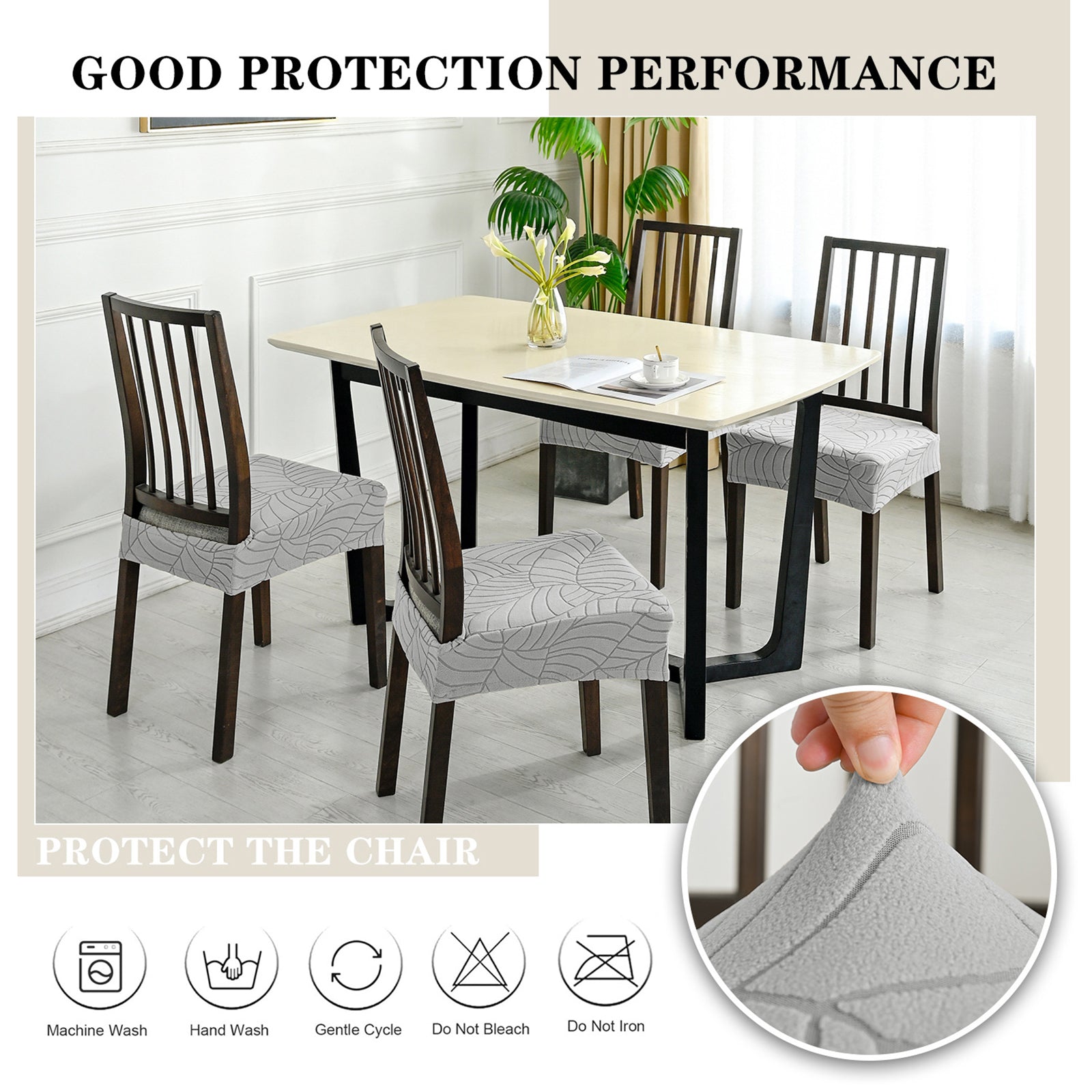Durable Stretch Chair Covers - Leaf Jacquard Slipcovers