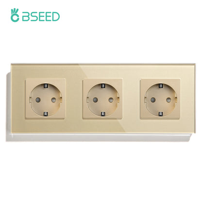 BSEED Mechanical Wall Button Switch 1/2/3Gang 1Way Wall Power Socket Glass Frame USB Type-C Charge Port Home Improvement