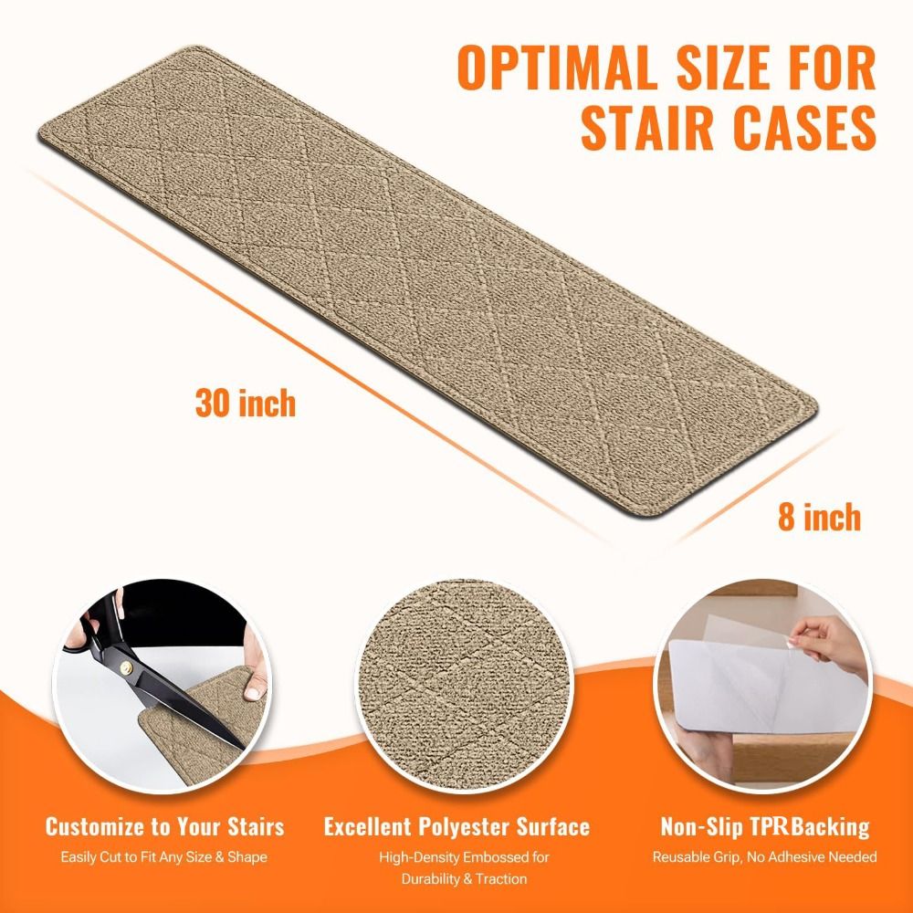 Non-Slip Stair Treads 8x30 Inch - Washable & Reusable Carpet