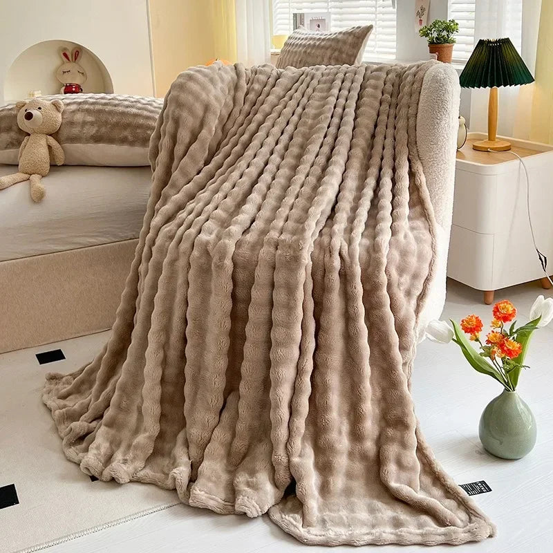 Blanket: Flannel Rabbit Plush Blanket - Cozy Office & Sofa Cover