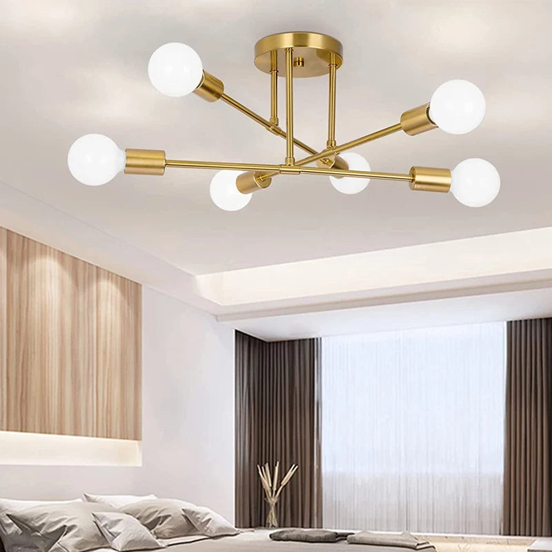 LED Ceiling Light Fixture - Modern 6 Heads Black/White/Gold Fixture