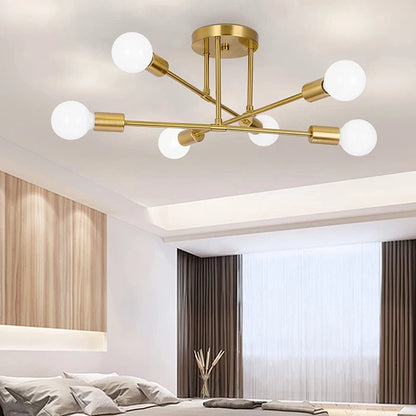 LED Ceiling Light Fixture - Modern 6 Heads Black/White/Gold Fixture
