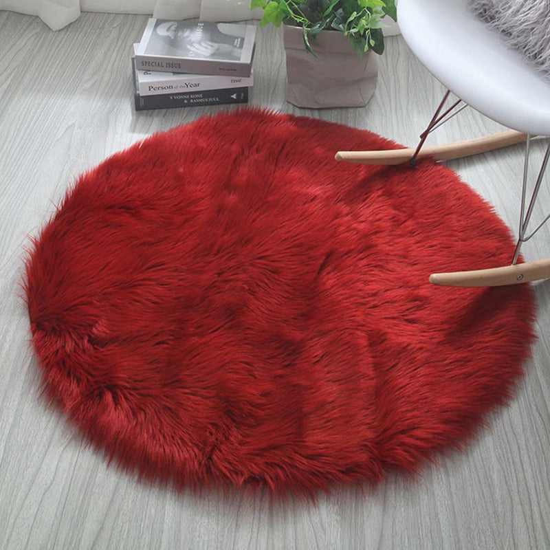 Wool Rug Faux Fur Round Mat - Kids Room Carpet