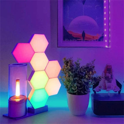 RGB LED Hexagon Touch Wall Lamp - Wireless Colorful Night Light
