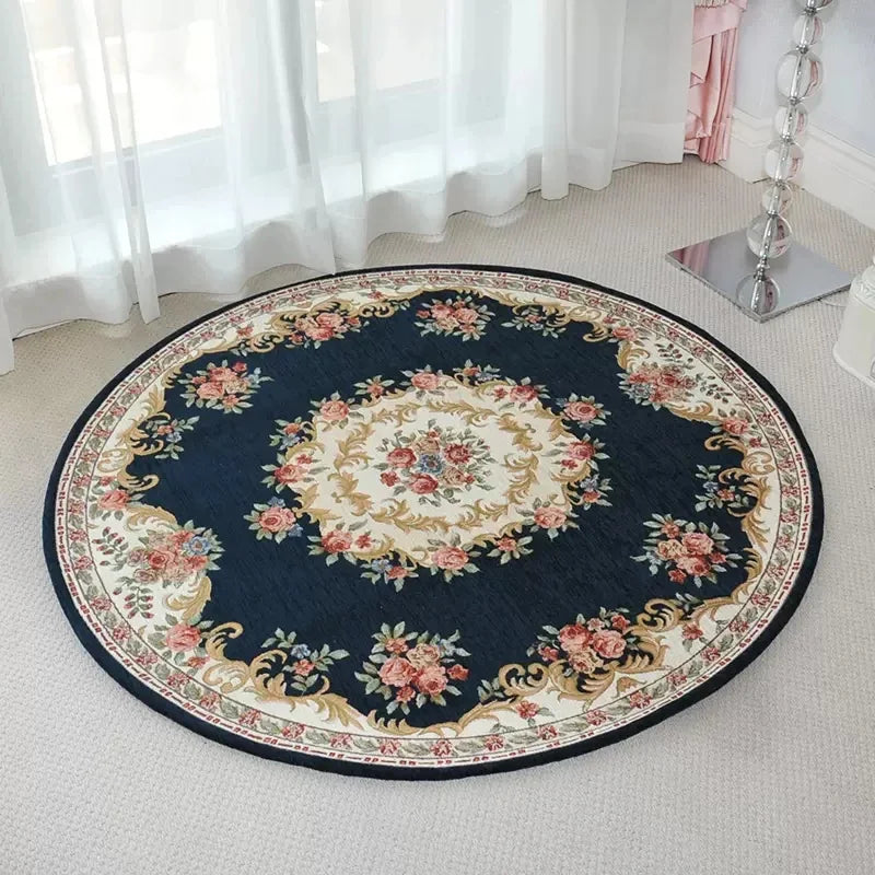 Area Rug: Round Vintage Floral Area Rug - Elegant European Style