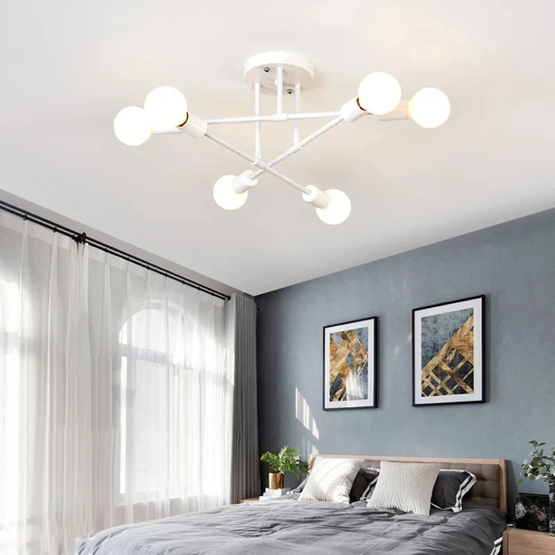 LED Ceiling Light Fixture - Modern 6 Heads Black/White/Gold Fixture