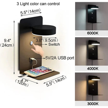 Bedroom Led Wall Lamps with USB Charge Wall Light Indoor Lamp for Living Room Decor Wall Panels with Switch Aisle Modern Sconce