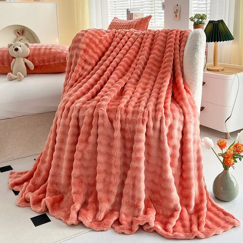 Blanket: Flannel Rabbit Plush Blanket - Cozy Office & Sofa Cover