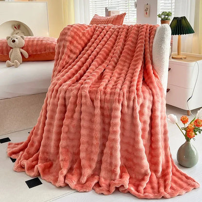 Blanket: Flannel Rabbit Plush Blanket - Cozy Office & Sofa Cover