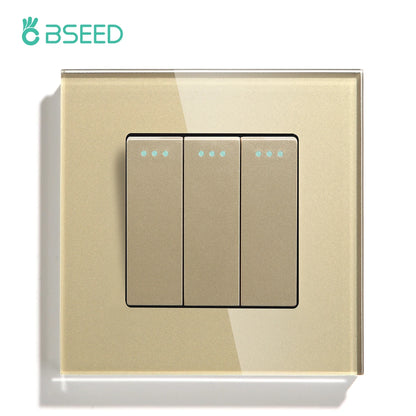 BSEED Mechanical Wall Button Switch 1/2/3Gang 1Way Wall Power Socket Glass Frame USB Type-C Charge Port Home Improvement