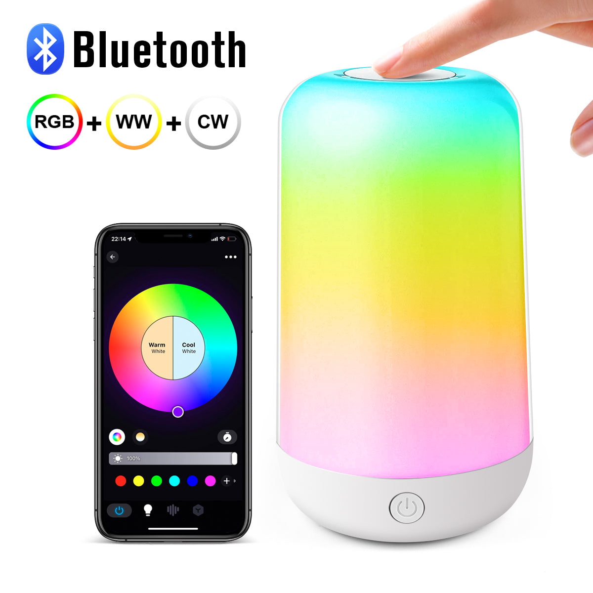 Table Lamp: Bluetooth Smart Touch RGB LED Bedside Lamp USB Rechargeable