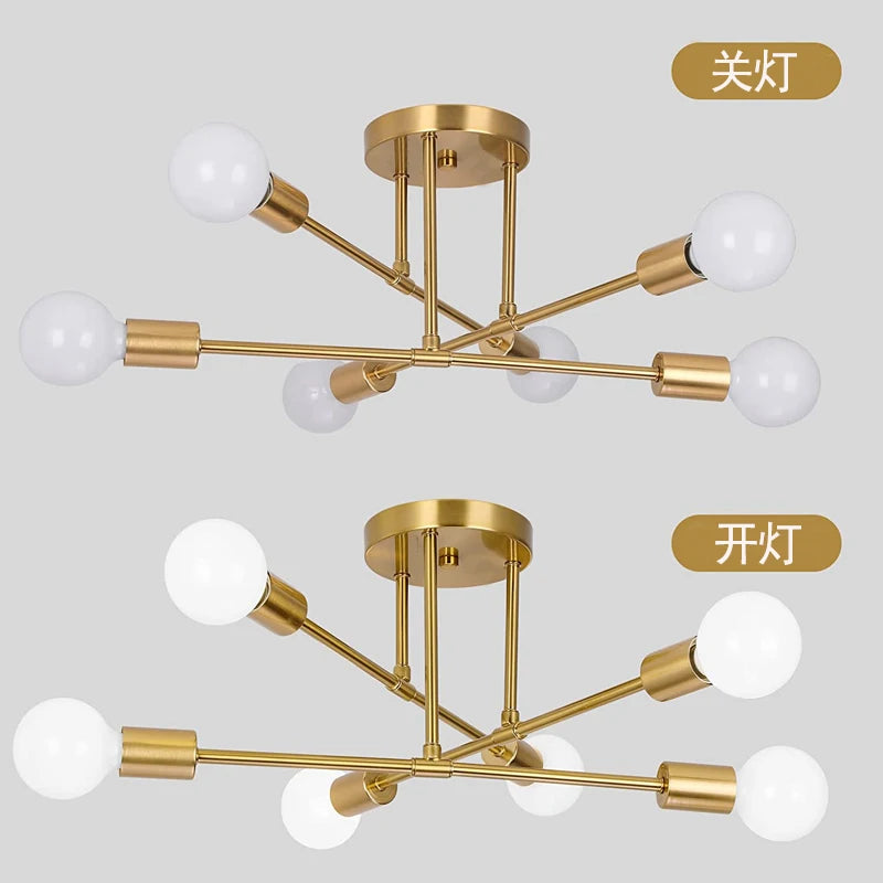 LED Ceiling Light Fixture - Modern 6 Heads Black/White/Gold Fixture