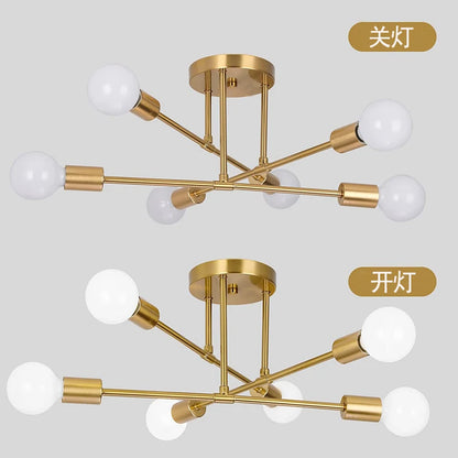 LED Ceiling Light Fixture - Modern 6 Heads Black/White/Gold Fixture