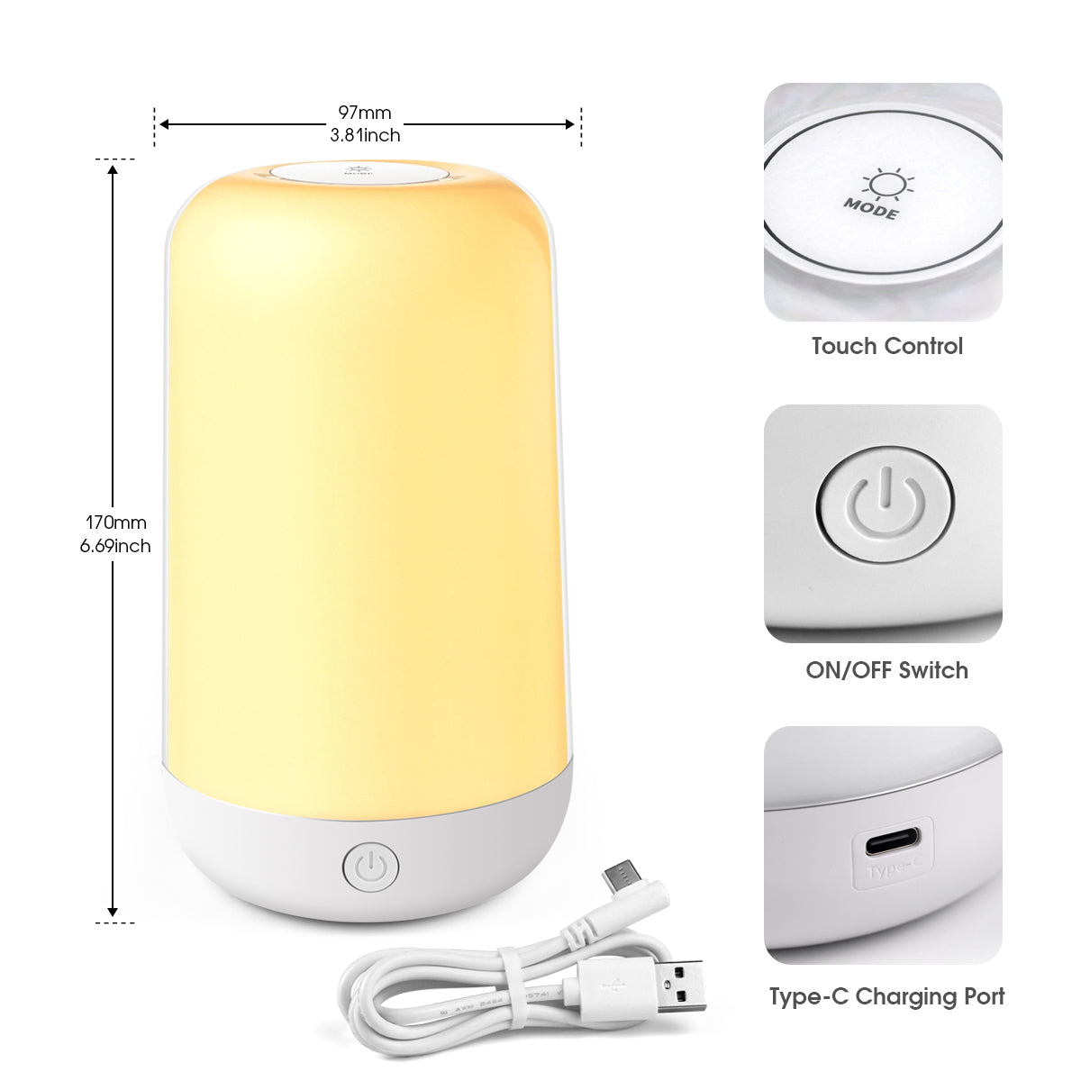 Table Lamp: Bluetooth Smart Touch RGB LED Bedside Lamp USB Rechargeable
