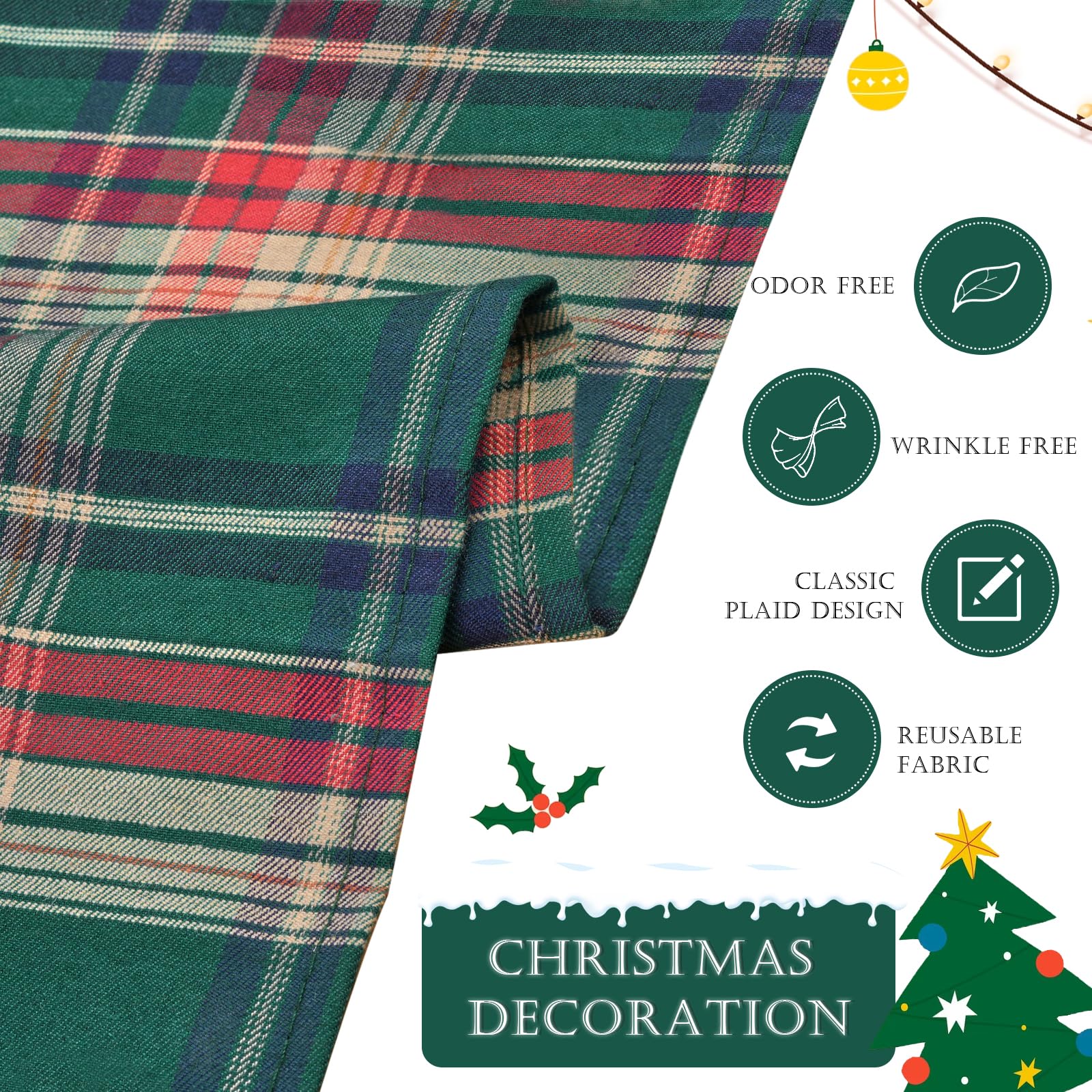 Table Runner Red Tartan Plaid Napkins Set
