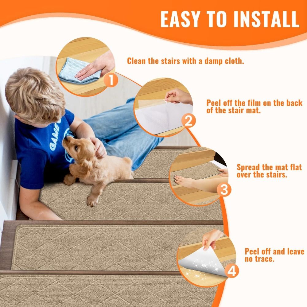 Non-Slip Stair Treads 8x30 Inch - Washable & Reusable Carpet