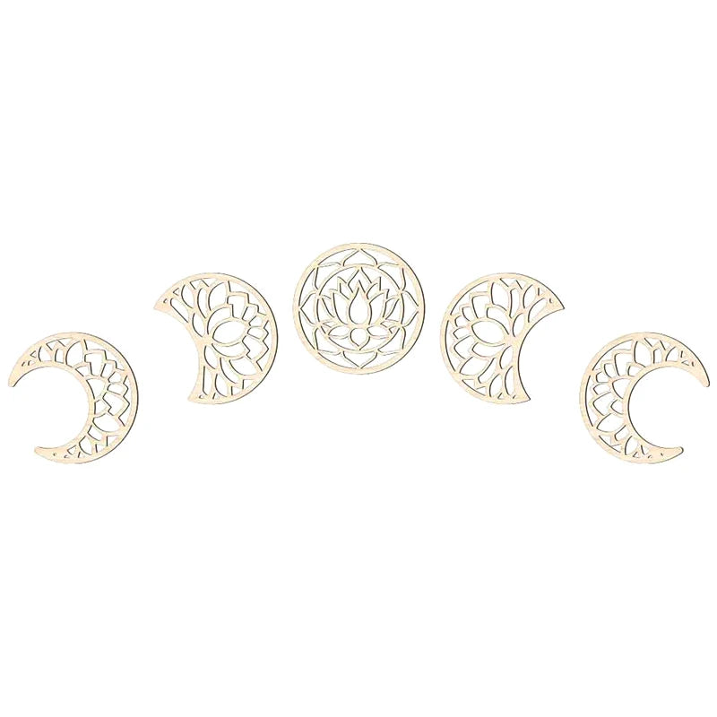 Wall Decor - 5Pcs Wooden Nordic Art Set Boho Moon Phase 