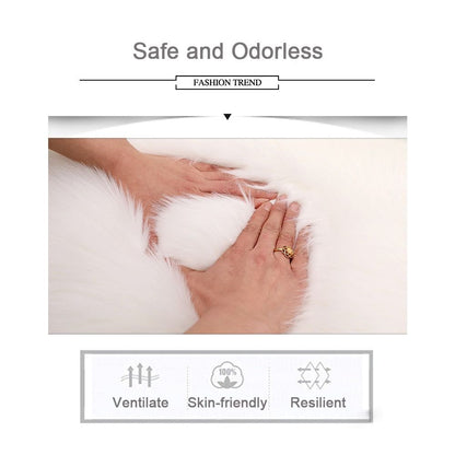 Wool Rug: Washable Fluffy Shaggy Rug - Non Slip Faux Fur Carpet