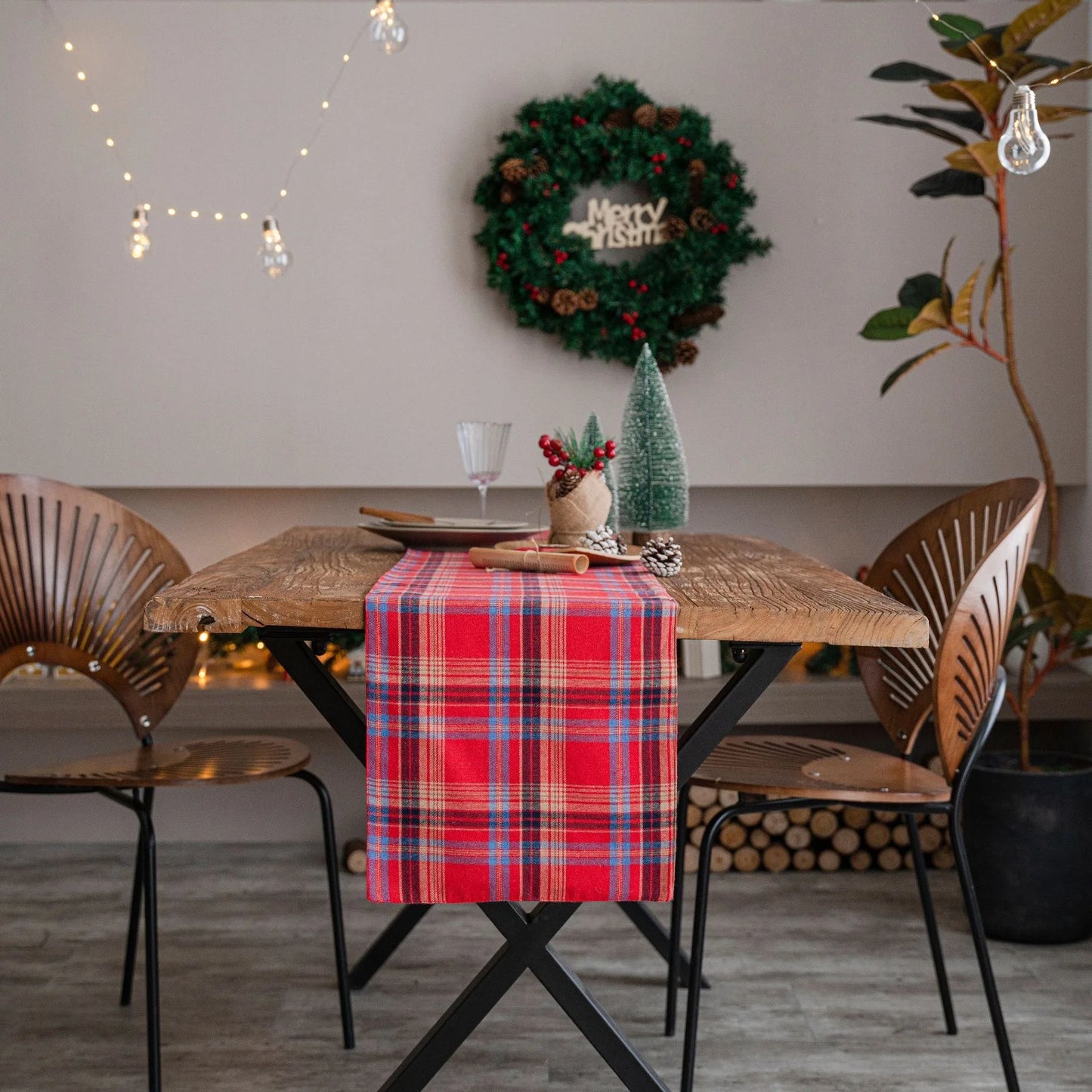 Table Runner Red Tartan Plaid Napkins Set