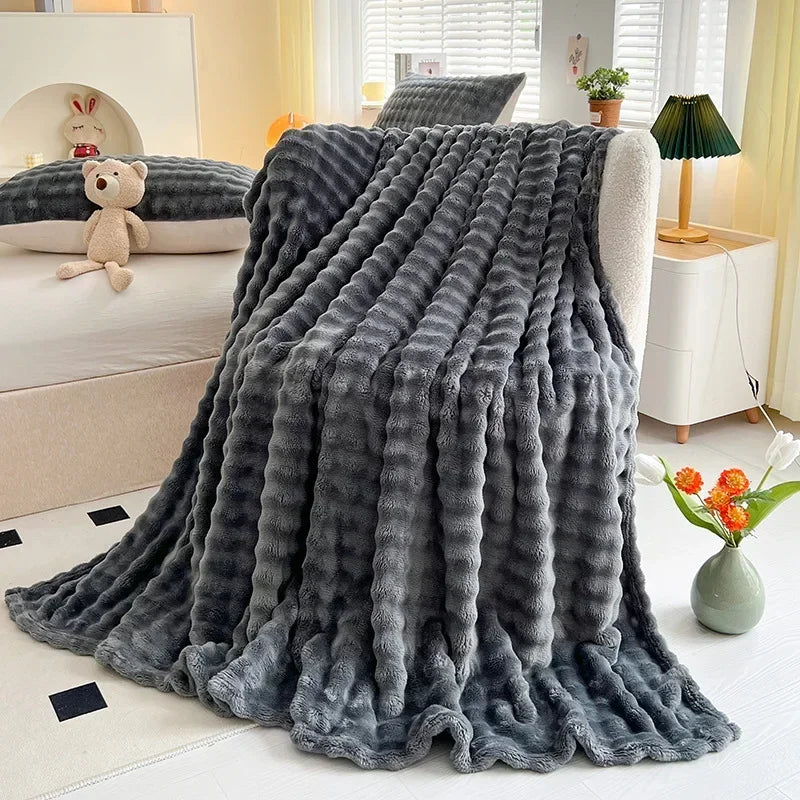 Blanket: Flannel Rabbit Plush Blanket - Cozy Office & Sofa Cover