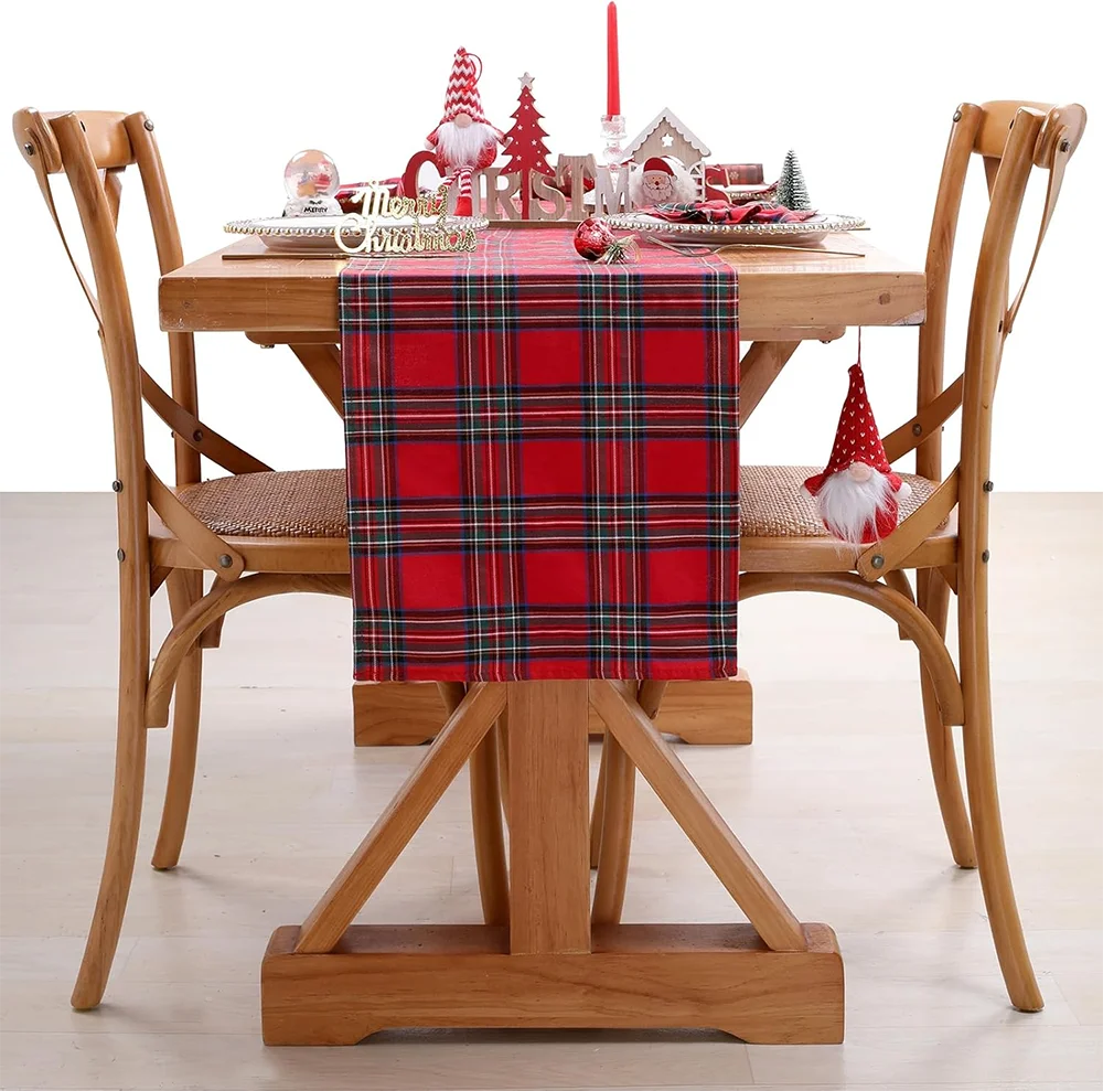Table Runner Red Tartan Plaid Napkins Set