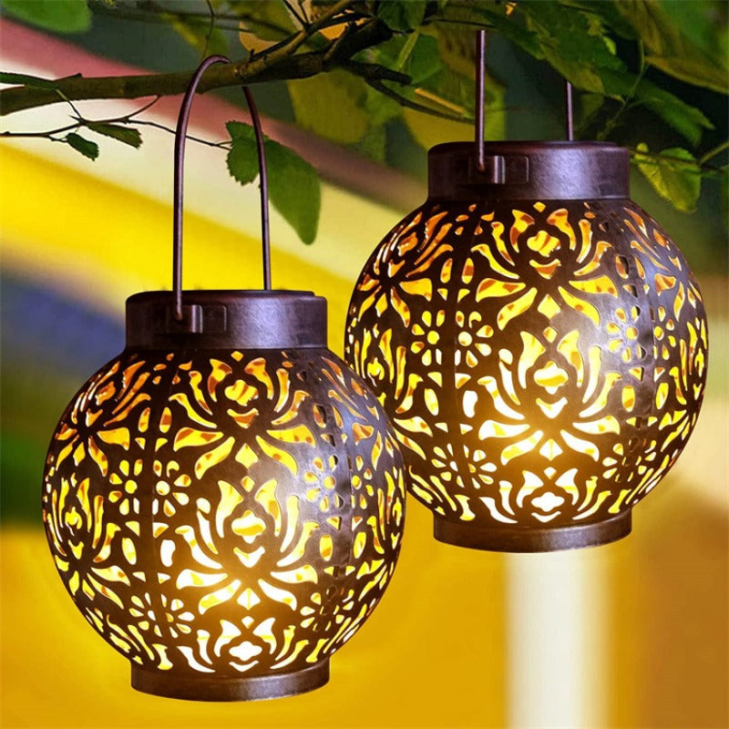 LED Solar Lantern: Wrought Iron Outdoor Projection Light