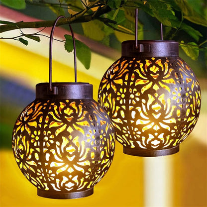 LED Solar Lantern: Wrought Iron Outdoor Projection Light