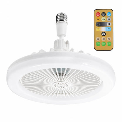 JOYINLED E27 Ceiling Fan Lamp with Remote Control White ABS Socket Fan Light for Kitchen Bedroom Room Decor
