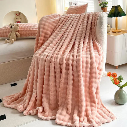 Blanket: Flannel Rabbit Plush Blanket - Cozy Office & Sofa Cover